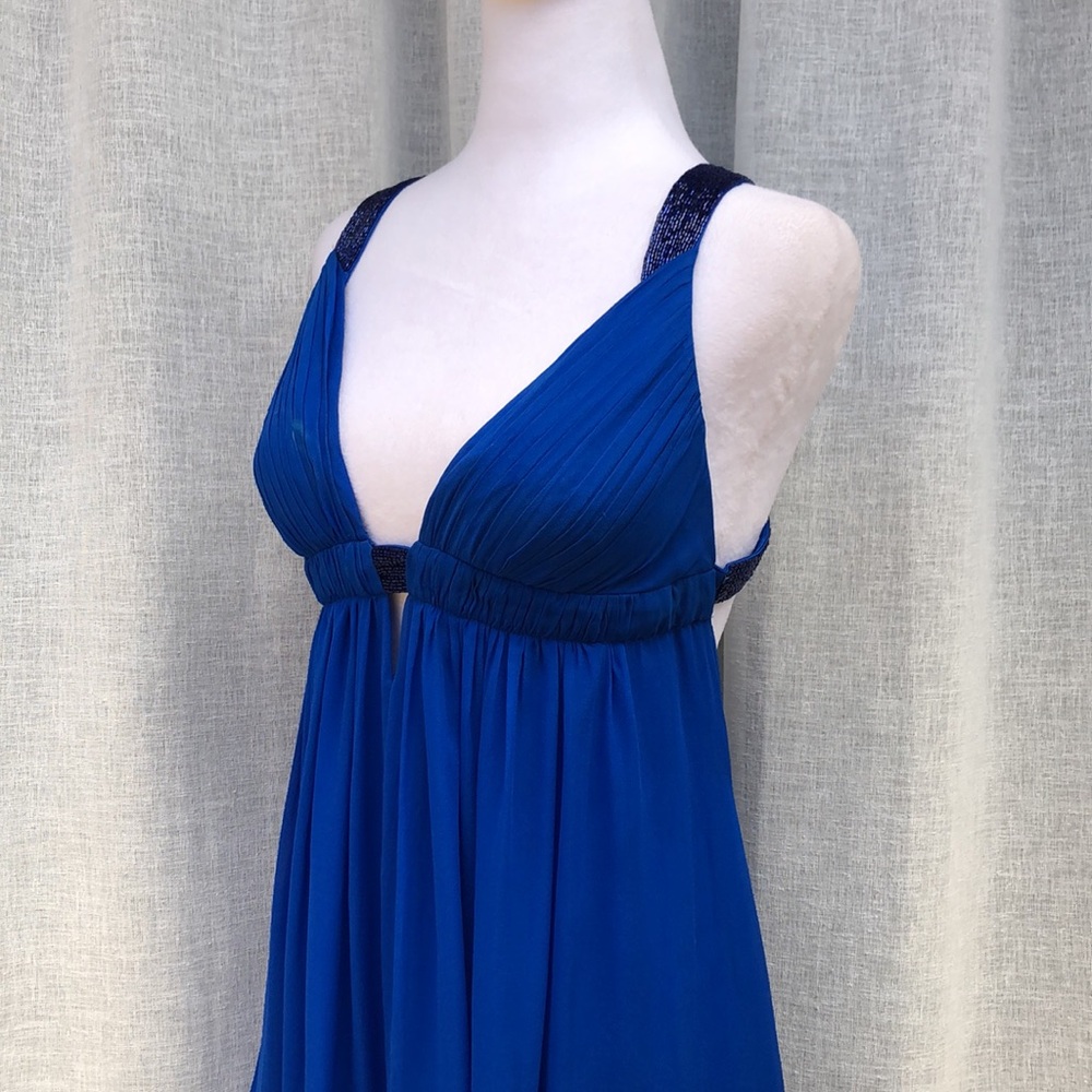 Cache Cobalt Blue Beaded Trim Open Back Silk Mini… - image 6